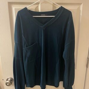 BTFBM Deep Teal Ribbed V-Neck Top